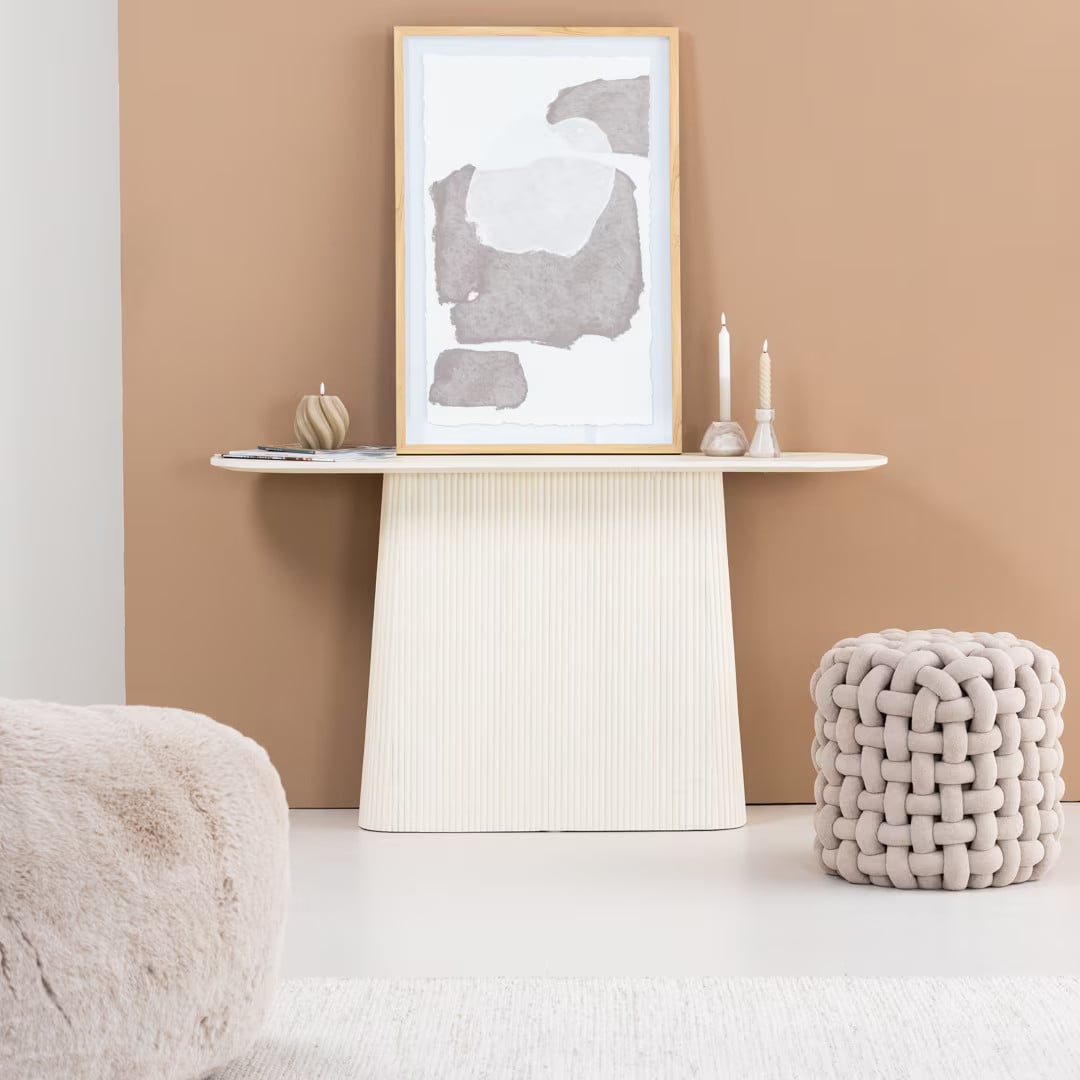 Sohome Ovale Sidetable Puck Mangohout - Ivoor - Breedte: 140 cm, Diepte: 80 cm, Hoogte: 40 cm