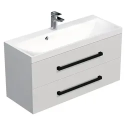 SAT Cube Way Badezimmerschrank mit Waschbecken 100x71x40 cm glanz weiß glanz/matt CUBE2C100ZBL
