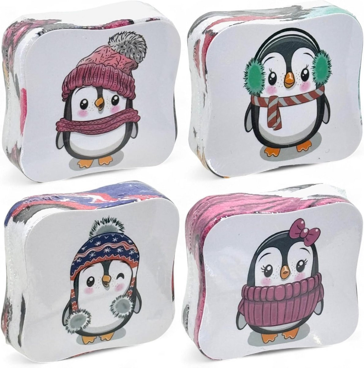 Set van 4 Magische Washandjes Pinguïnvrienden die ontvouwen in water