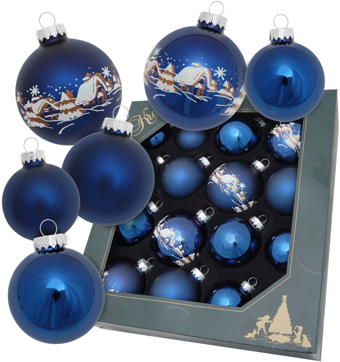 Christbaumschmuck KREBS GLAS LAUSCHA "Kugelsortiment", blau, B:8cm H:29cm T:29cm, Glas, Weihnachtsbaumschmuck, Christbaumschmuck, Christbaumschmuck aus Glas, Christbaumkugeln