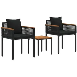 vidaXL Gartenmöbel Set mit Kissen Schwarz Poly-Rattan
