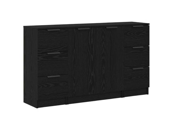 KKgypkn Sideboard 3 pcs Schwarz Eichen-Optik Holzwerkstoff Bündiges Türdesign, Stangengriffe, Regale und Schubladen, für Wohnzimmer und Büro