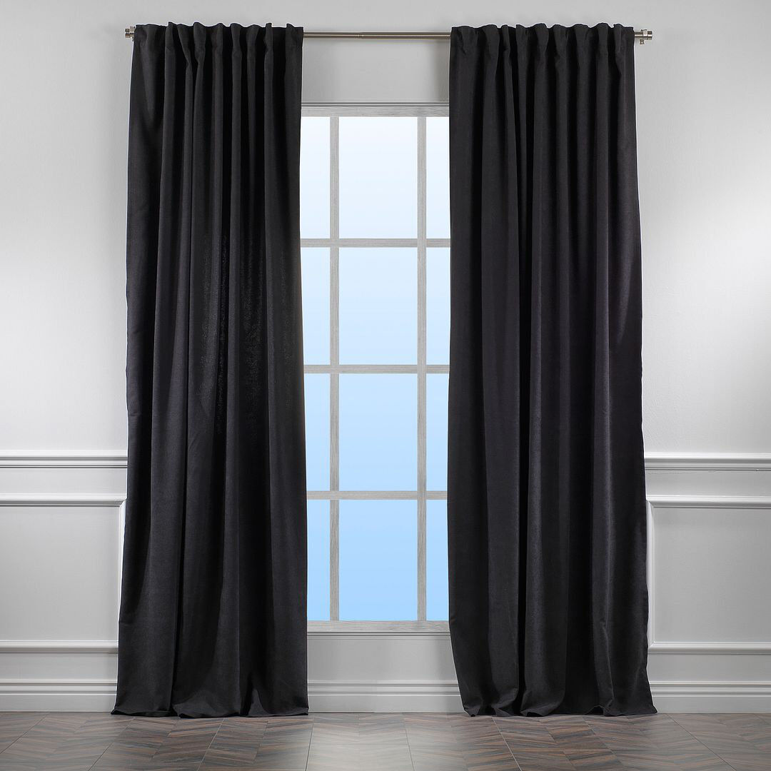 Noine Home Deco Room Darkening Single Curtain Panel Black 130cm Width x 245cm Drop