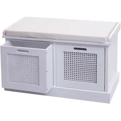 Sitzbank MCW-J49, Polsterbank Garderobenbank, Kissen Aufbewahrungsboxen Staufach 47x75x40cm ~ weiß, Polster creme-