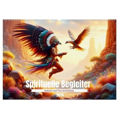 Spirituelle Begleiter - Indianer und Tiere im Einklang (Wandkalender 2026 DIN A2 quer), CALVENDO Monatskalender