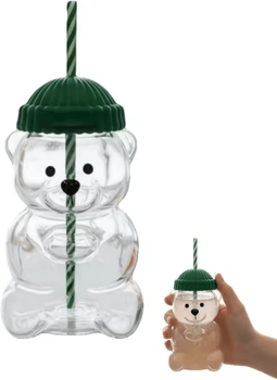 Inspire Picks Homey Bear Glass Cup With Lid And Straw 20 Oz Cute Bear Coffee And Juice Tumbler clear 500ml