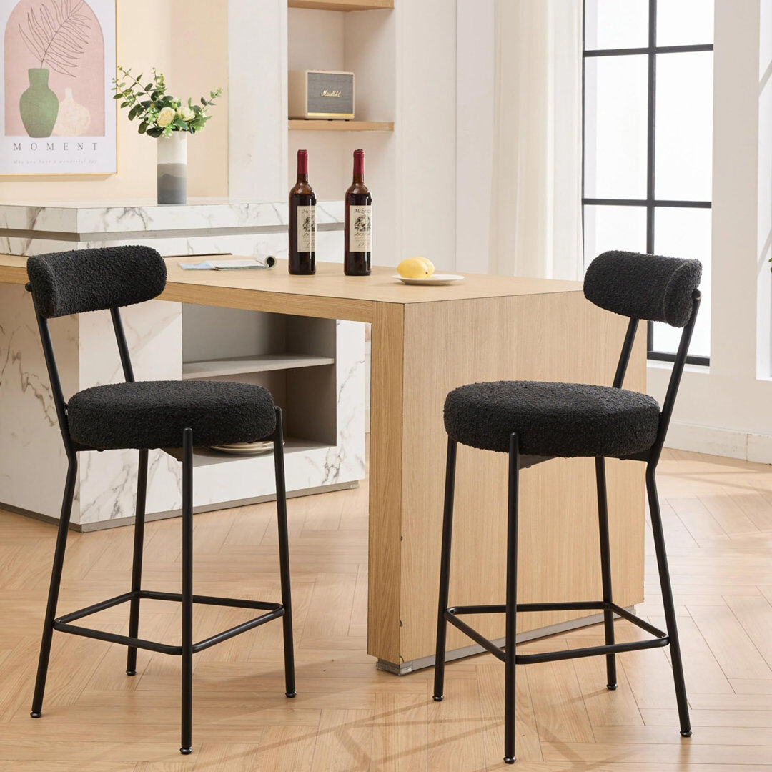 Brayden Studio Outdoor Stool Black Boucle, Black