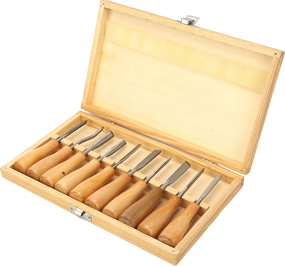 10Pcs hohe Härte Holzgriff Carving Messer Meißel Kit Set Holzbearbeitung Handwerkzeug