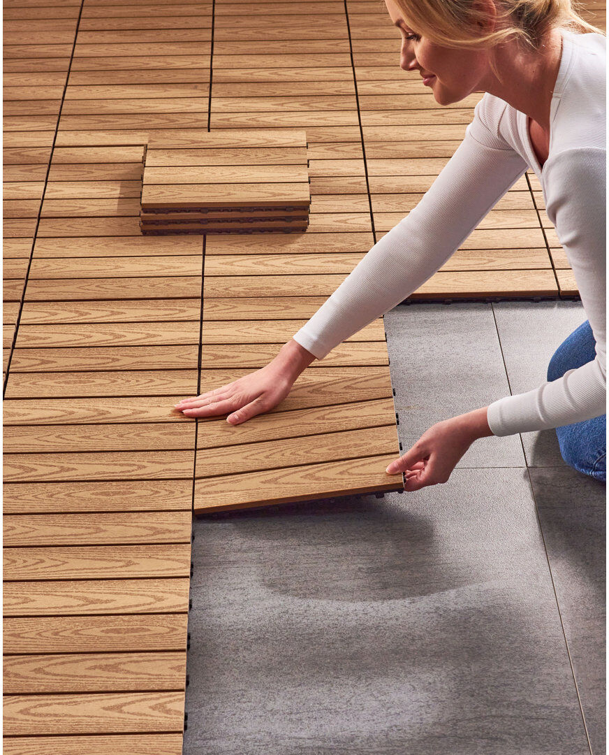 Beliani Outdoor Flooring ATESSA Wood-Plastic Composite (WPC) Light Brown Tile