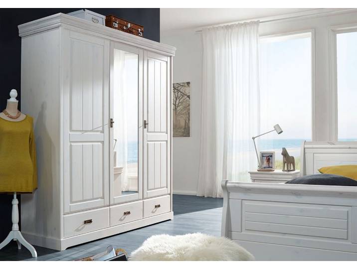 Kleiderschrank 192cm 3-trg.'Mailand-Weiß' Kiefer weiß SZ-0132