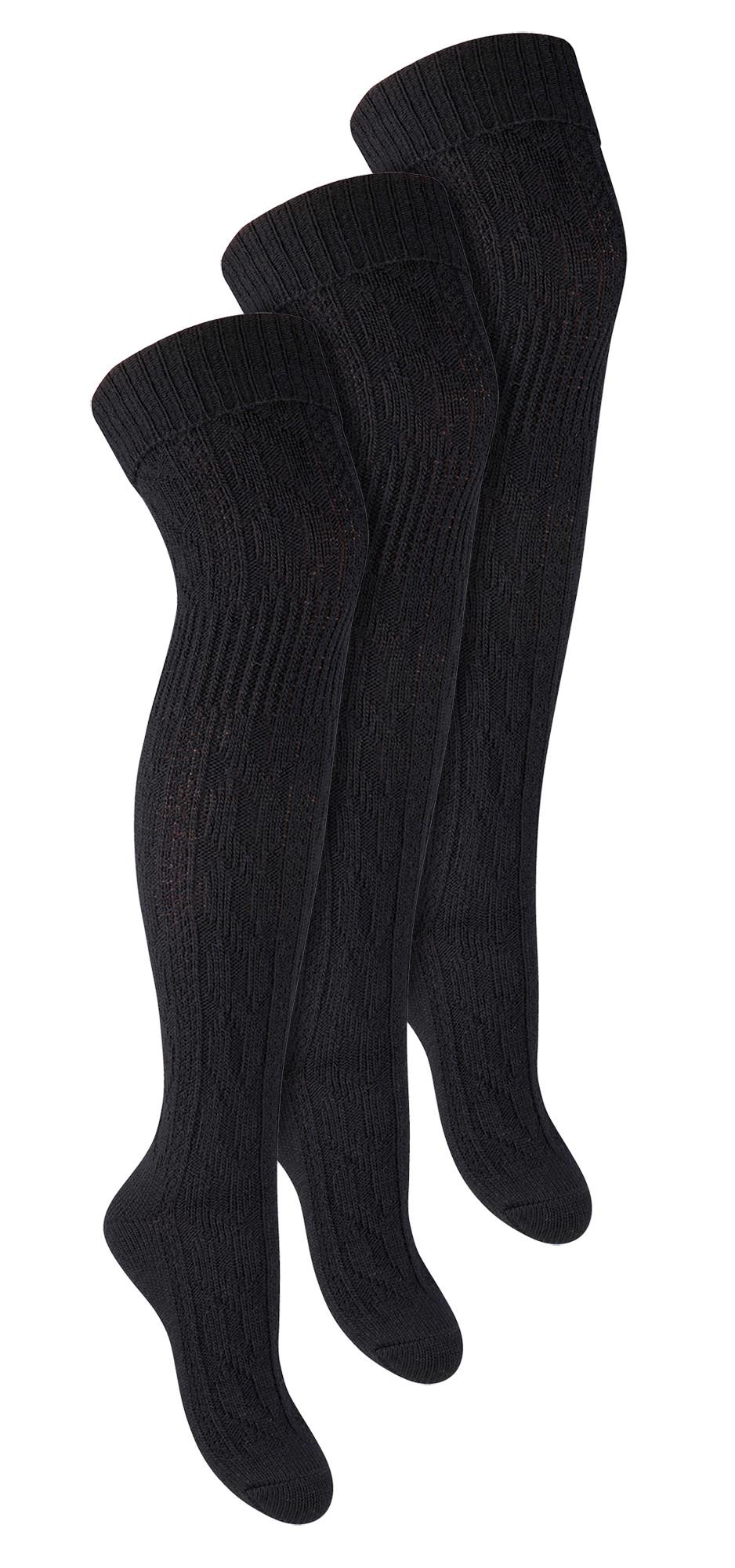 3 Paar Overknee-Wollsocken für Damen | Steven | Damen Extra lange Wollsocken Schwarz
