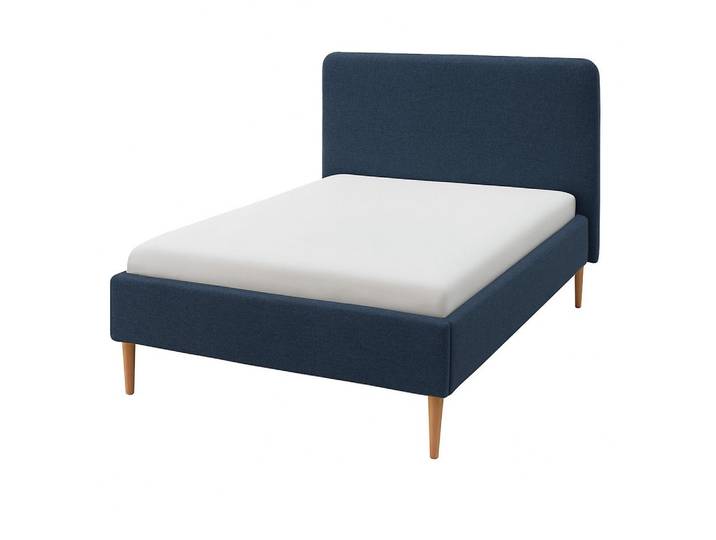 Wohnglücklich Polsterbett Juna (mit gepolstertem Kopfteil, mit Knopfheftung, mit Holzfüßen), Modernes Design schlicht & zeitlos