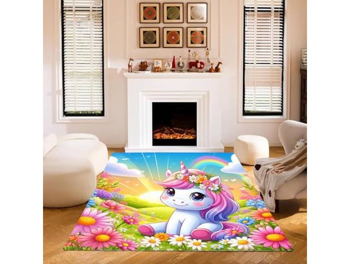 KIDSLOVE Einhorn Teppich Wohnzimmer 160x230cm Schlafzimmer kinderteppich Cartoon Einhorn kinderzimmer Junge, Einhorn Teppich wohnzimmerteppich fur Dekoration (120x180 cm,6)