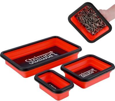 Stalwart Collapsible Magnetic Parts Tray Set (Set of 3)