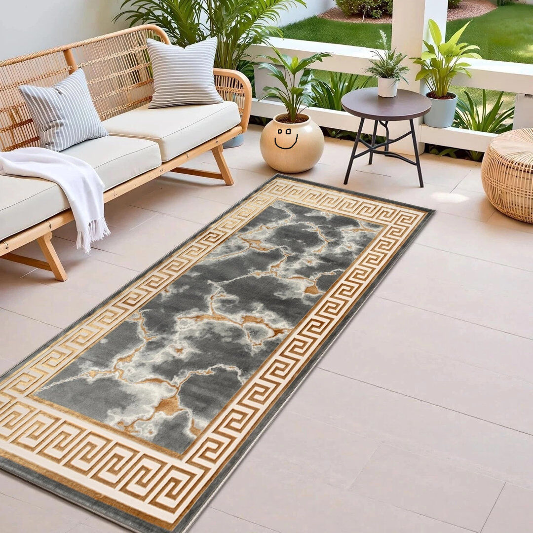 17 Stories Abstract Kilim Gold Runner 80 x 300 cm