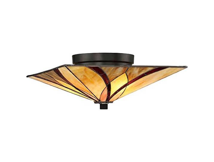 Elstead Asheville - 2-lichts plafondinbouwlamp brons, tiffany glas, E27
