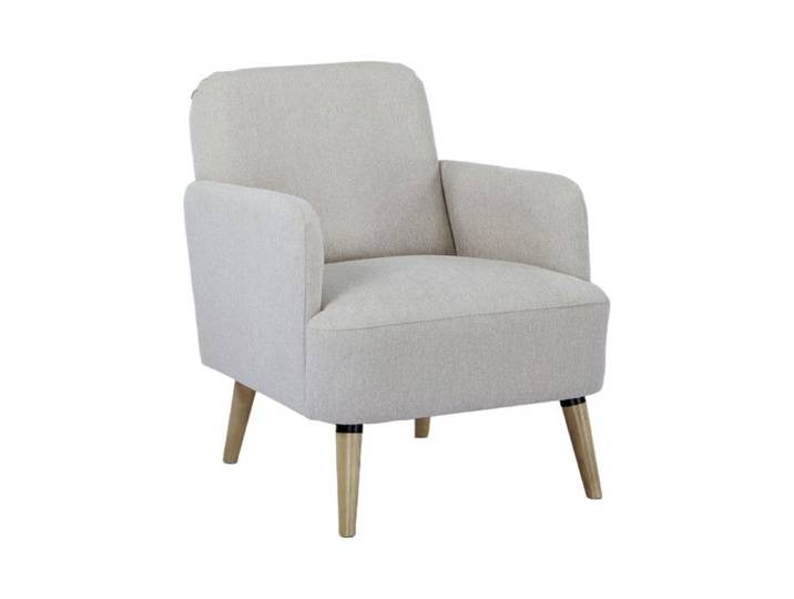 Brooks - Fauteuil rétro en tissu pieds bois clair - Beige