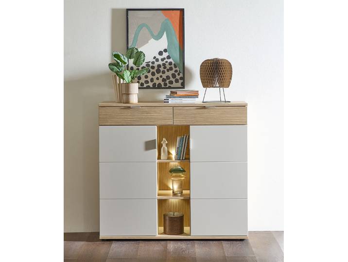 Buffet haut éclairé 128 x 119 x 38cm Beige