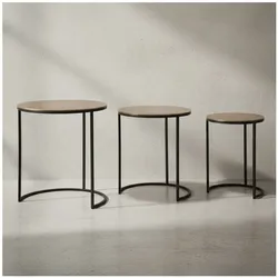 KADIMA DESIGN Eleganter Satztisch Metall Rund, 3er Set, Aluminium Gold/Schwarz