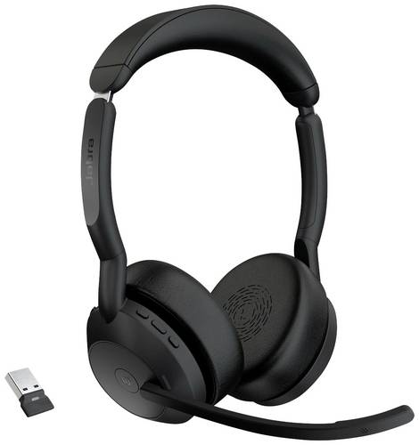 Jabra Evolve2 55 MS Stereo On Ear Headset Bluetooth Stereo Schwarz Noise Cancelling, Mikrofon-Rauschunterdrückung Headset