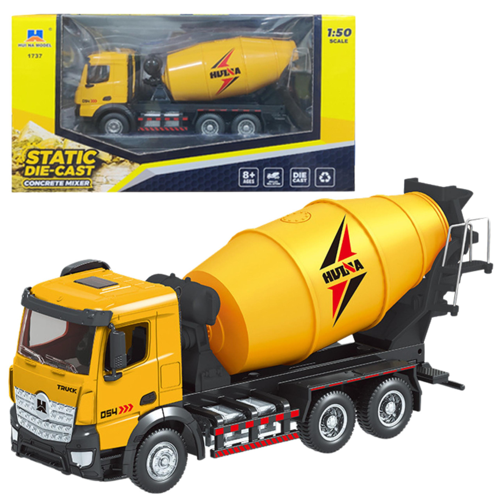 Huina Betonmixer Bouwvoertuig Metaal Geel 1:50