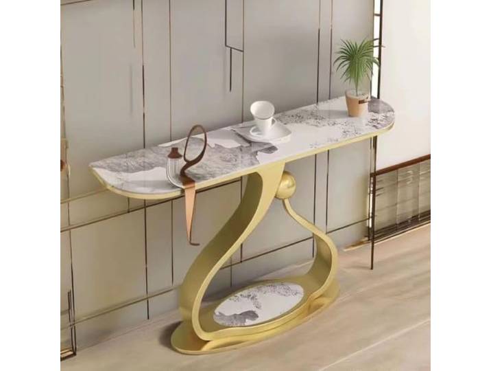 Halbmond-Konsolentisch Schieferplatte, schmaler Tisch den Eingangsbereich Moderner luxuriöser Konsolentisch, zur Wandaufstellung für die Wohnraumdekoration(Gold C,100cm/39.4in)