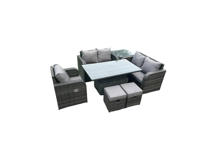 Fimous Gartenmöbelset Polyrattan 6-Sitzer, Dunkelgrau, Metall, Gartenmöbel, Gartengarnituren, Gartenmöbel-Sets