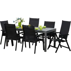 KETTLER Basic Plus Garten-Essgruppe, anthrazit/anthrazit, Alu/Textilene, 180/240x90cm, 4 Stapel-, 2 Klappstühle