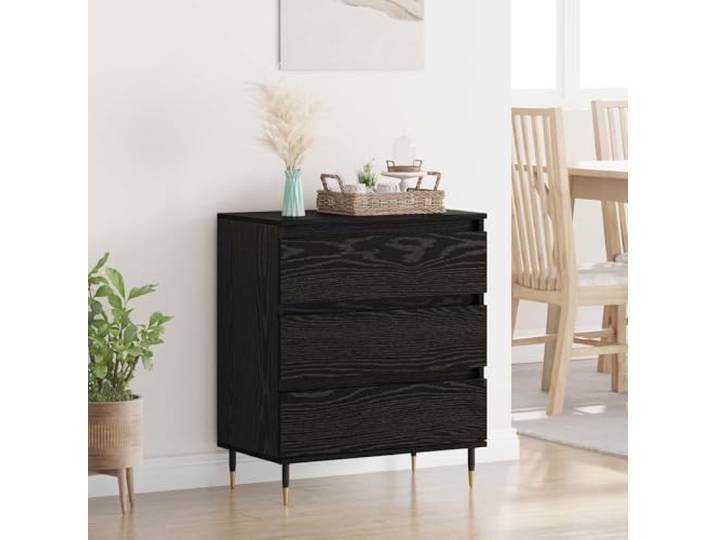 RJPLMFV Sideboard mit Schublade Eiche Schwarz 60x35x70cm Holzwerkstoff, Metallbeine, geräumige Aufbewahrung, leicht zu reinigen, für Wohnzimmer oder Esszimmer