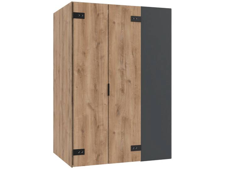 Mid.you Eckkleiderschrank, Graphit, Eiche, Glas, 9 Fächer, 135.2x197x97 cm, BQ - Bündnis für Qualität, Made in Germany, DIN EN ISO 9001, Schlafzimmer, Kleiderschränke, Kleiderschränke mit Spiegel