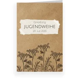 Einladungskarte Jugendweihe: Blumen auf Krafttextur in Kraft Look