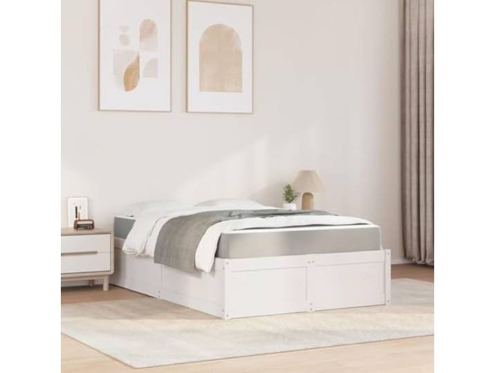 KTHLBRH Bettgestell weiß 140 x 190 cm aus massivem Kiefernholz Mit Taschenfederkernmatratze, Lattenrost inklusive, atmungsaktiver Stoff, personalisierte Unterstützung