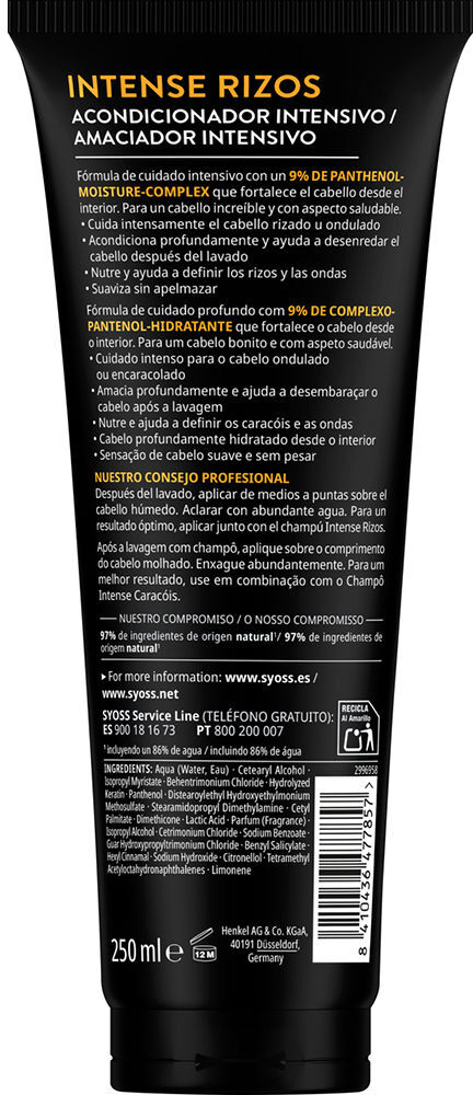 Syoss Condicionador intensivo Rizos Control 250 ml