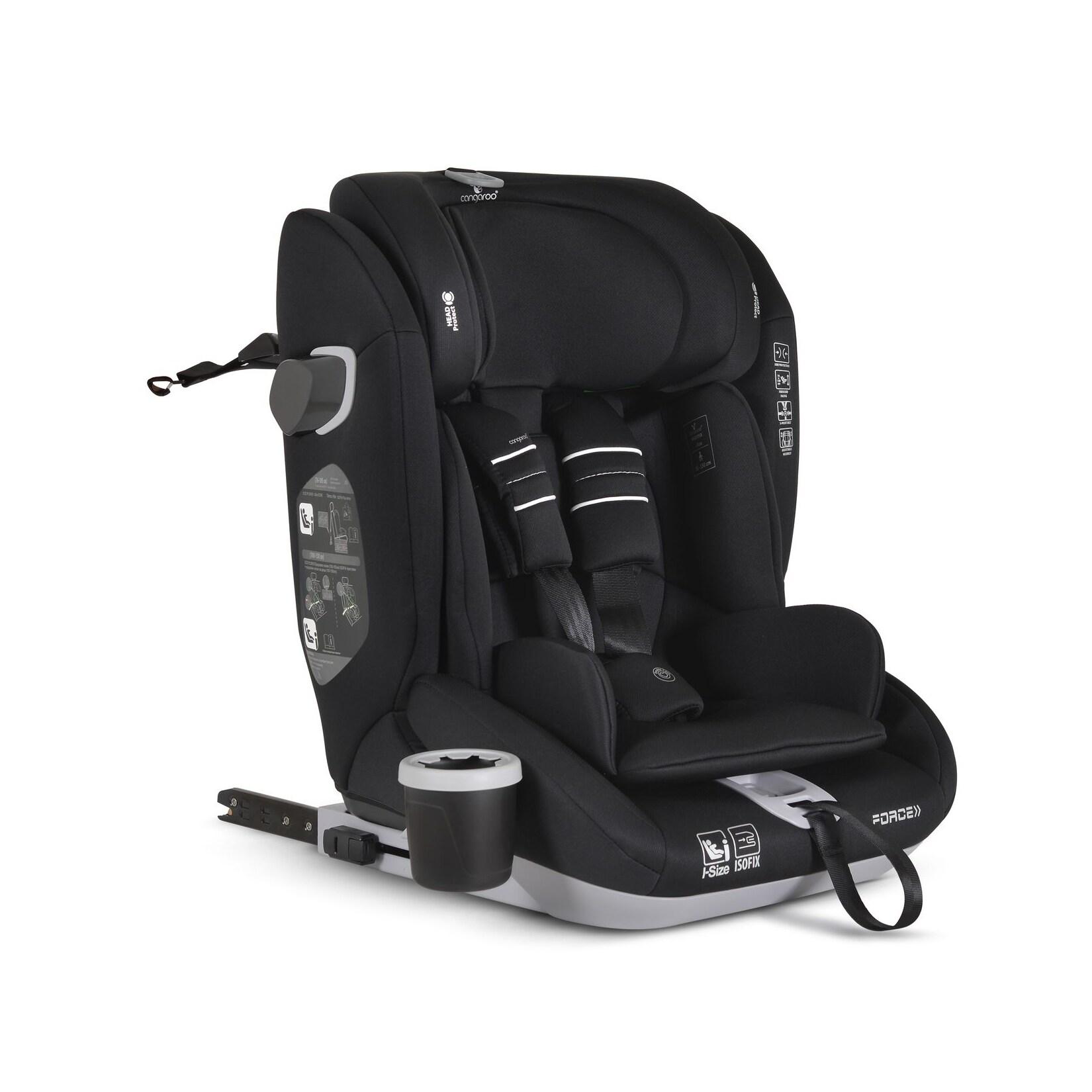 Cangaroo Kindersitz Force i-Size (76-150cm) Isofix, Getränkehalter, Top Tether schwarz