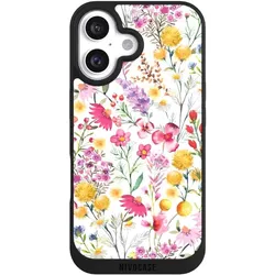 Nivocase Handyhülle für Apple iPhone 16 Hülle NIVOpure Case Schwarz Blumen Frühling Muster (Apple iPhone 16), Smartphone Hülle, Schwarz