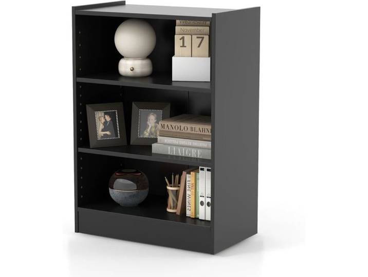 GOPLUS Meuble à Casier à 3 Niveaux-Bibliothèque avec 2 Étagères Réglables-Dispositif Anti-Basculement Inclus-50x30x75 CM Noir