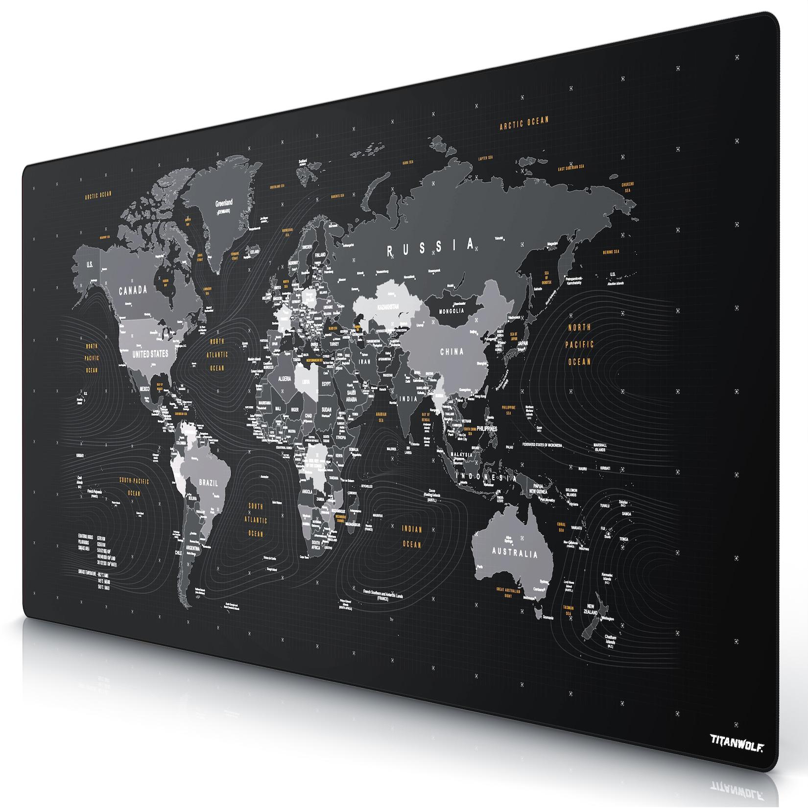 Titanwolf Gaming Mauspad XXXL 1800x800 mm, Speed Mousepad, Weltkarte Motiv, abwaschbar, rutschfest