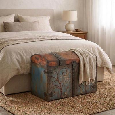 Household Essentials "Decorative Trunk with Metal Accents and Lid with Latch - 14.5""L x 23.5""W x 16.0""H"