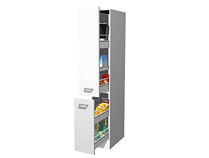 Flex-Well Küchen Apothekerschrank, Weiß, 30 cm breit, 200 cm hoch Schmaler Küchen Apothekerschrank mit 30 cm Breite und 200 cm Höhe – mit Auszügen für Vorräte und Küchenutensilien