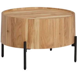 COUCHTISCH Akazie Massivholz Rund 60x60x41cm Metallgestell Braun/Schwarz