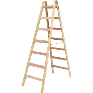 Krause Stehleiter Stabilo, 170095, beidseitig begehbar, aus Holz, bis 150kg, mit 2 x 7 Sprossen