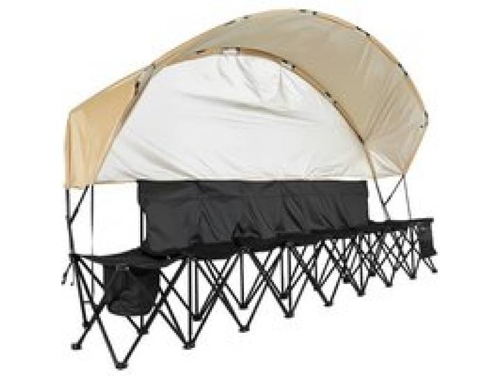 VEVOR tragbare Mannschaftsbank Sitzbank Campingbank (6 Personen) mit Seitentaschen & Tragetasche & Sonnenschutzdach, Klappbank mit Rückenlehne, Seitenbank für Fußball Baseball Outdoor Schwarz