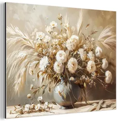 METALLBILD Blumen - Vase - Stilleben - Beige 40x30 cm
