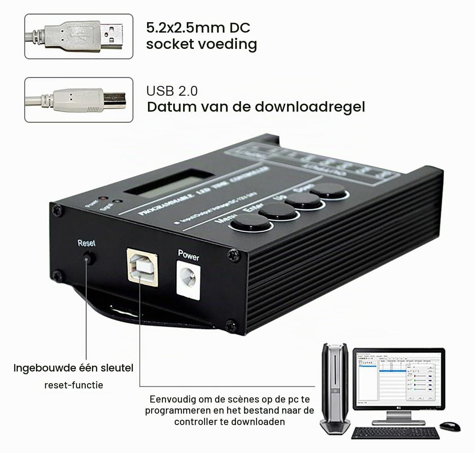 Lustrens Programmeertijdcontroller voor LED verlichting DC12V/24V 20A 5 Kanalen