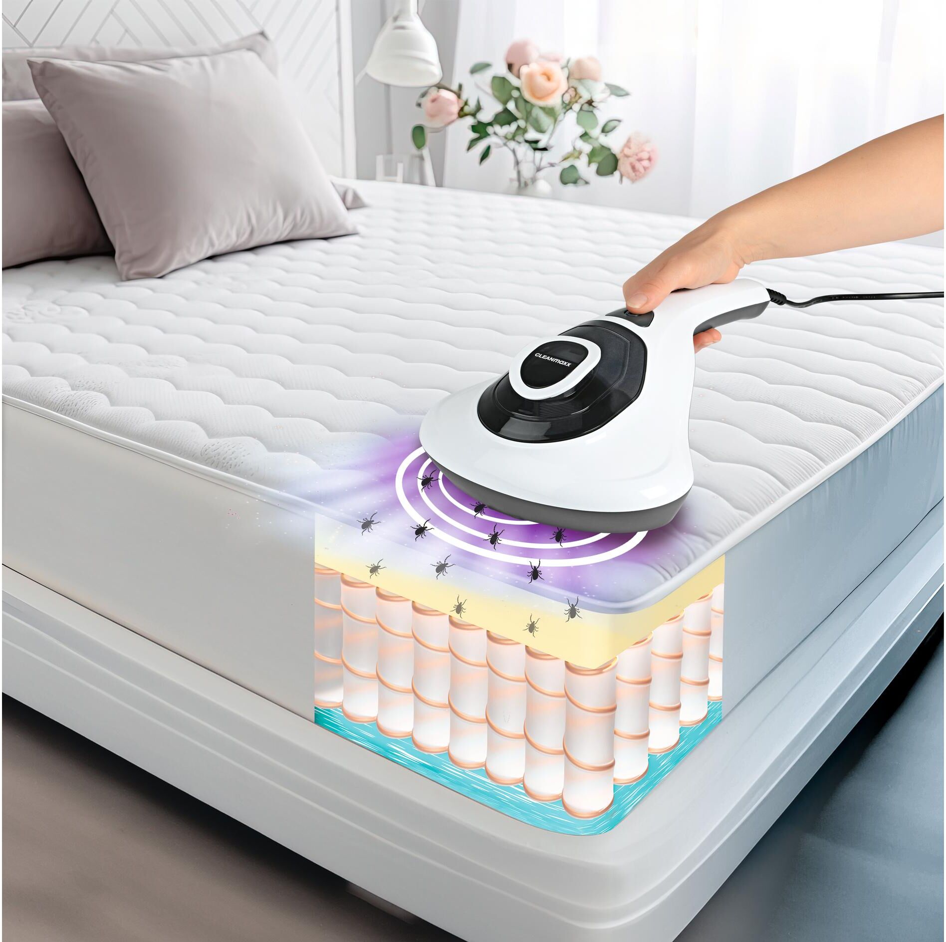 CLEANMAXX Matratzenreinigungsgerät "Vibration", grau (grau, weiß), B:28cm H:12,5cm T:34cm, Mehrzwecksauger, Matratzenreinigungsgerät grau, weiß Einheitsgröße