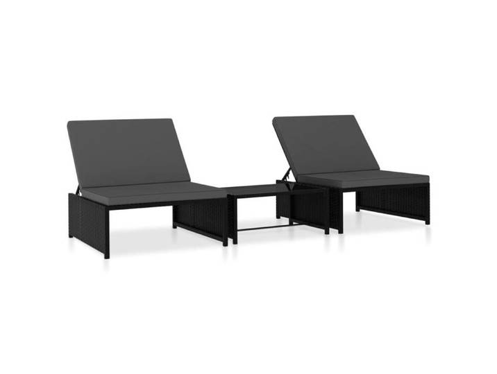 SALE 2026  Chaise longue terrasse Noir - Chaises inclinables de jardin lot de 2 et table résine tressée PRO960222148