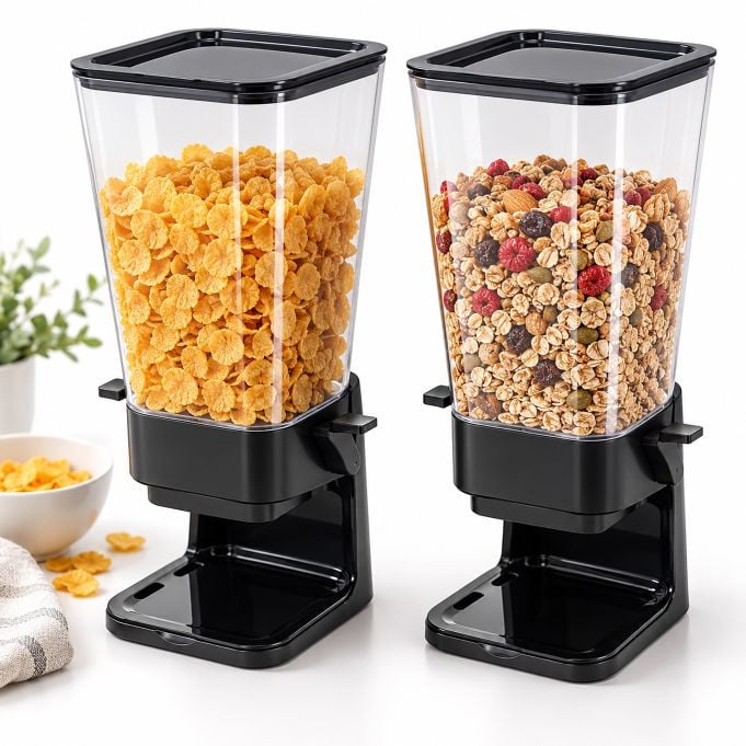 Relaxdays Muesli-dispenser, 2-delig, zwart en transparant, kunststof