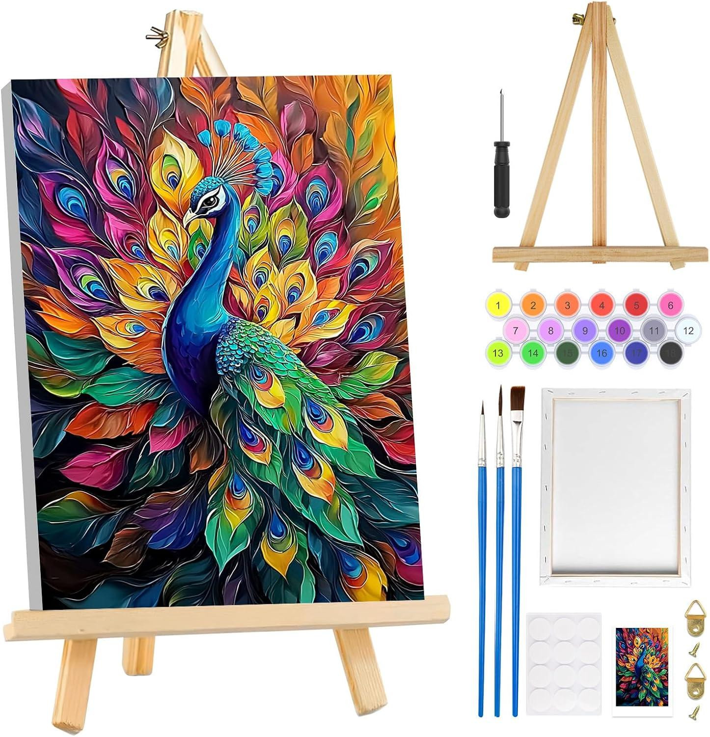 Peack Painting by Numbers voor Volwassenen Beginner met Frame en Ezel door oCreon