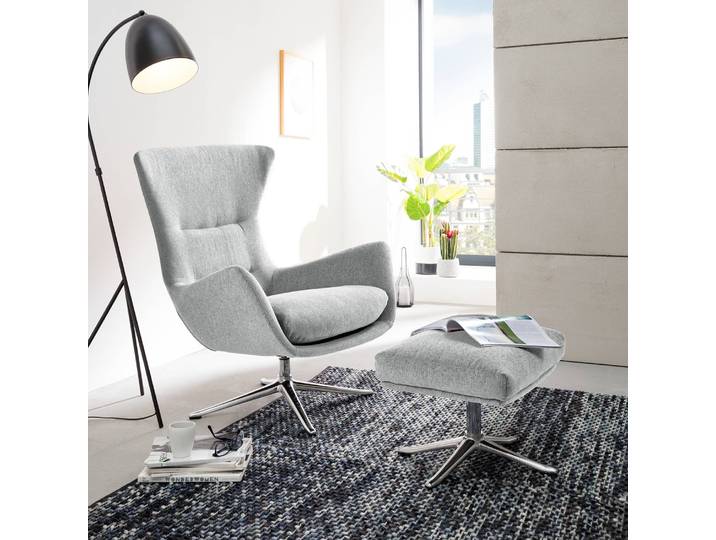 Fauteuil avec pied cruciforme Gris Tissu Saia Chrome brillant 84 x 99 x 96cm