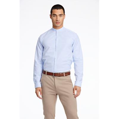 Langarmhemd LINDBERGH, Herren, Gr. M, N-Gr, blau (lt blau mix), Stoff, Obermaterial: 97% Baumwolle, 3% Elasthan, slim fit normal, Rundhals, mit Knöpfen 2-Knopf-Manschette mit Knöpfen, Hemden, mit Stehkagen